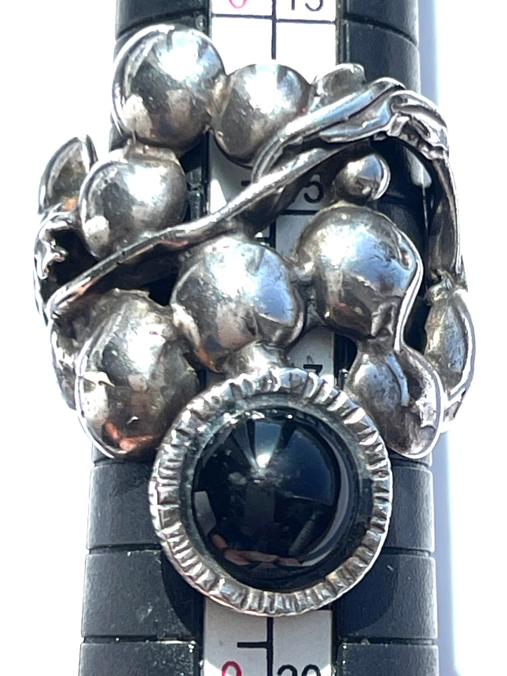 Vintage Grape Cluster on Vine Sterling Silver Black Onyx Ring Hand Crafted Ring
